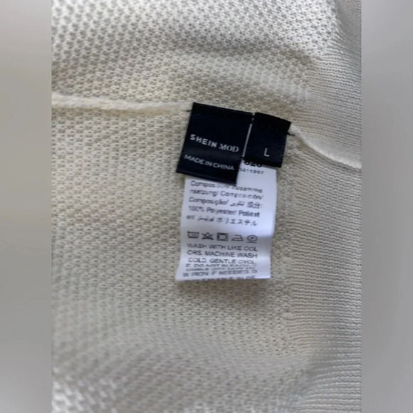 Shein Mod Cropped Knit Tank Top Sleeveless Striped Trim Cream Black L - Picture 3 of 4